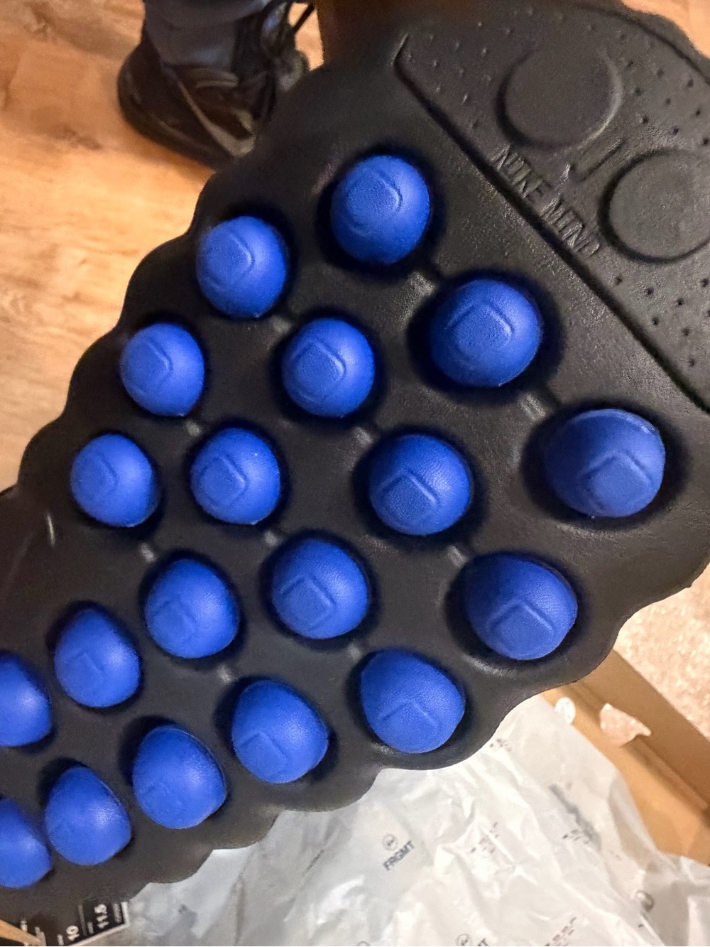 Men’s Hard to find Black and Blue Athletic fragment slides.
